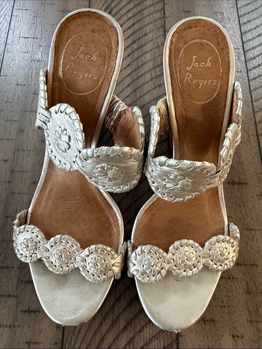 Jack Rogers Gold Braided Medallion Slide Mules